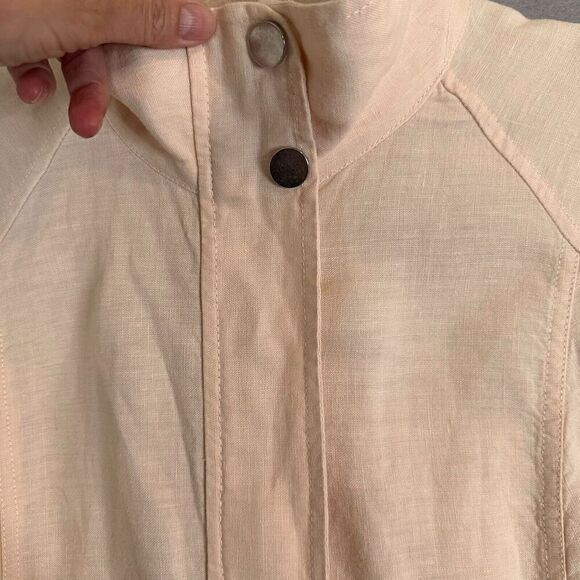 Chicos Blouse Shacket Women Sz 2 Large Linen Short Sleeve Full Zip Breathable - Picture 3 of 16